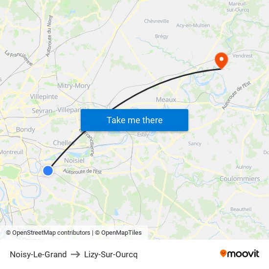 Noisy-Le-Grand to Lizy-Sur-Ourcq map