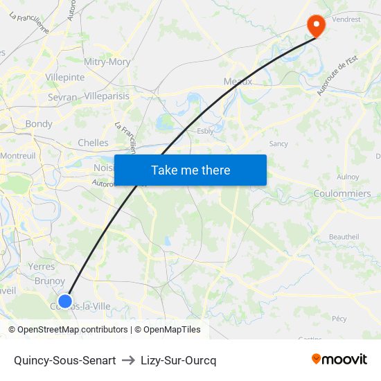 Quincy-Sous-Senart to Lizy-Sur-Ourcq map