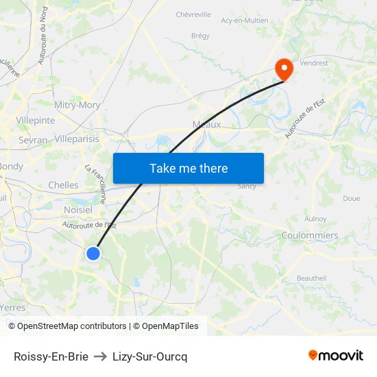 Roissy-En-Brie to Lizy-Sur-Ourcq map