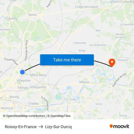 Roissy-En-France to Lizy-Sur-Ourcq map