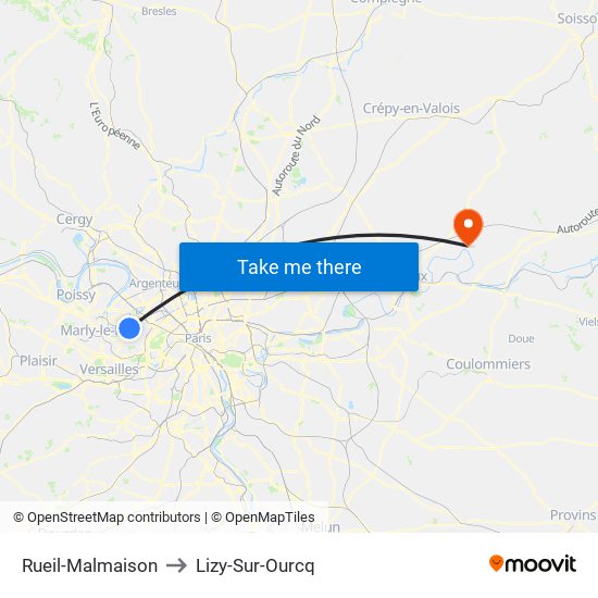 Rueil-Malmaison to Lizy-Sur-Ourcq map