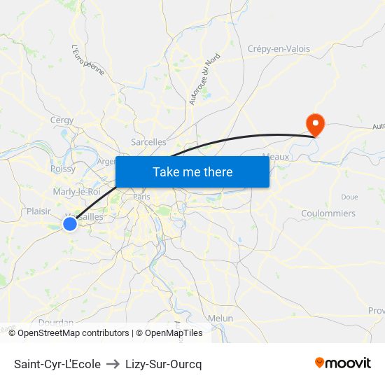 Saint-Cyr-L'Ecole to Lizy-Sur-Ourcq map
