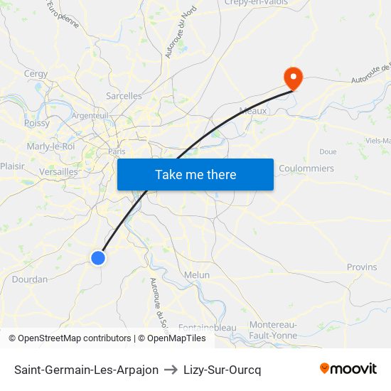Saint-Germain-Les-Arpajon to Lizy-Sur-Ourcq map