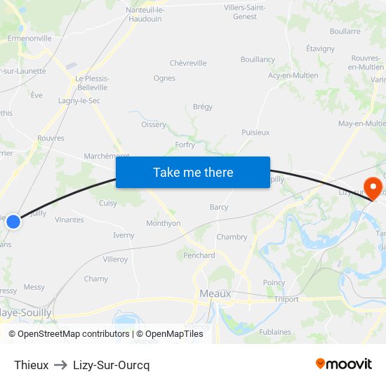 Thieux to Lizy-Sur-Ourcq map