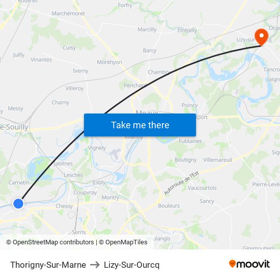 Thorigny-Sur-Marne to Lizy-Sur-Ourcq map