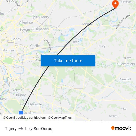Tigery to Lizy-Sur-Ourcq map