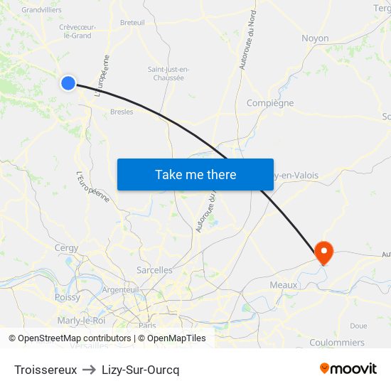 Troissereux to Lizy-Sur-Ourcq map