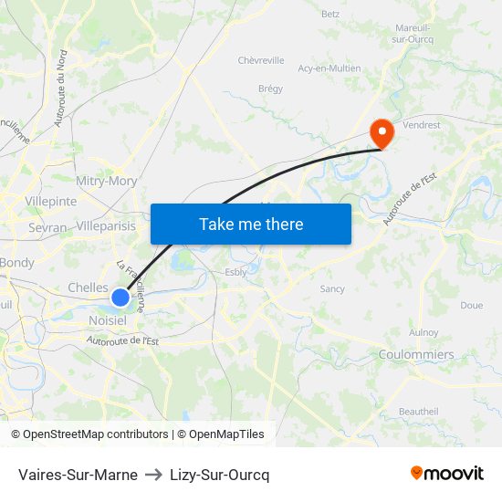 Vaires-Sur-Marne to Lizy-Sur-Ourcq map