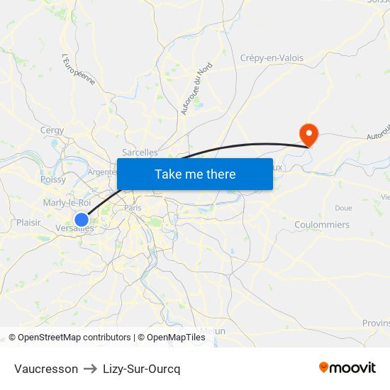 Vaucresson to Lizy-Sur-Ourcq map