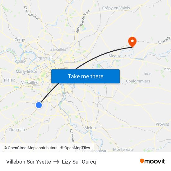 Villebon-Sur-Yvette to Lizy-Sur-Ourcq map