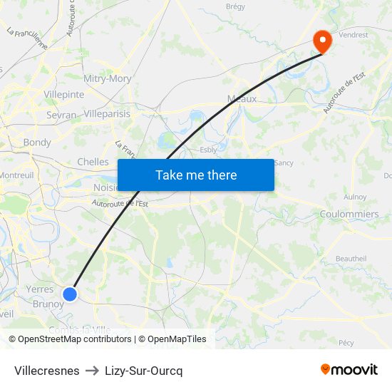 Villecresnes to Lizy-Sur-Ourcq map