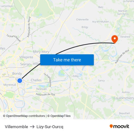 Villemomble to Lizy-Sur-Ourcq map