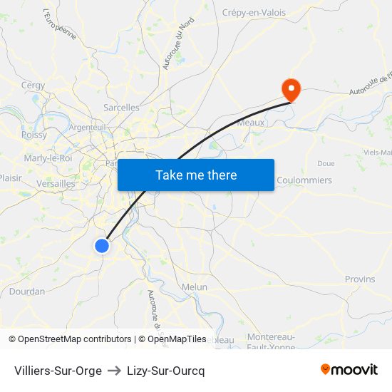 Villiers-Sur-Orge to Lizy-Sur-Ourcq map