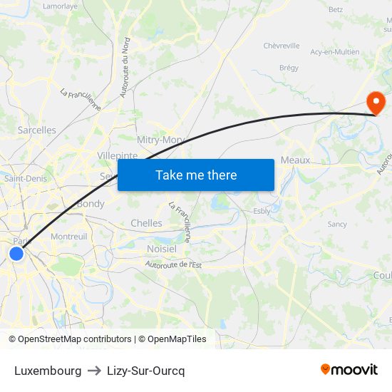 Luxembourg to Lizy-Sur-Ourcq map