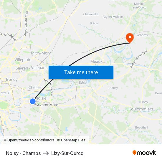Noisy - Champs to Lizy-Sur-Ourcq map