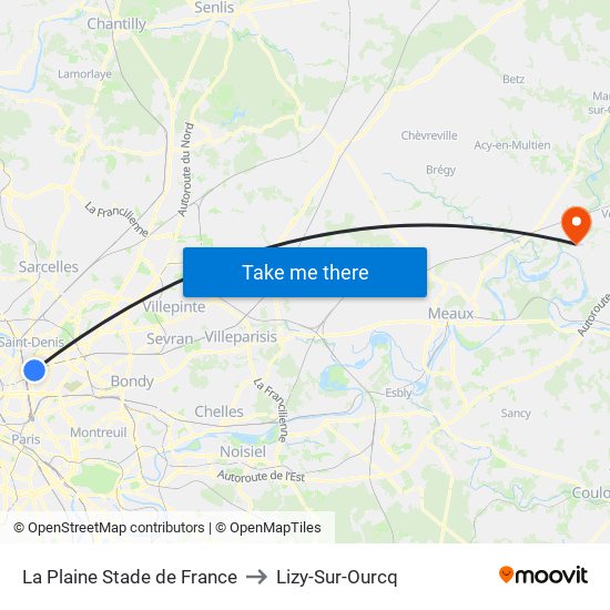 La Plaine Stade de France to Lizy-Sur-Ourcq map