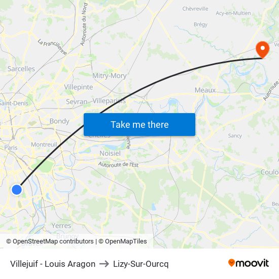 Villejuif - Louis Aragon to Lizy-Sur-Ourcq map