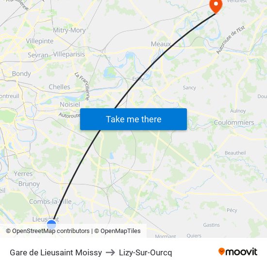 Gare de Lieusaint Moissy to Lizy-Sur-Ourcq map