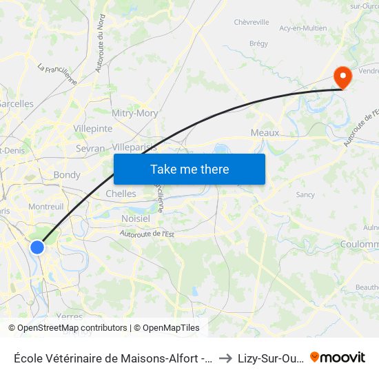 École Vétérinaire de Maisons-Alfort - Métro to Lizy-Sur-Ourcq map