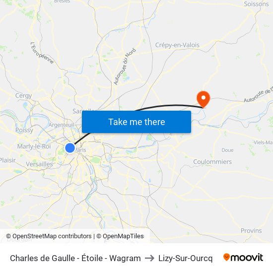 Charles de Gaulle - Étoile - Wagram to Lizy-Sur-Ourcq map
