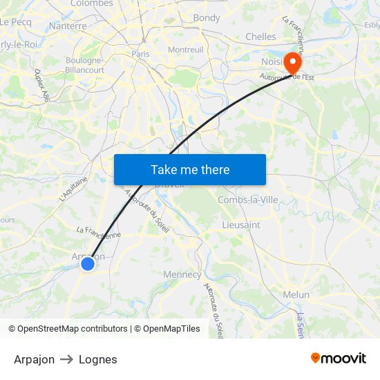Arpajon to Lognes map