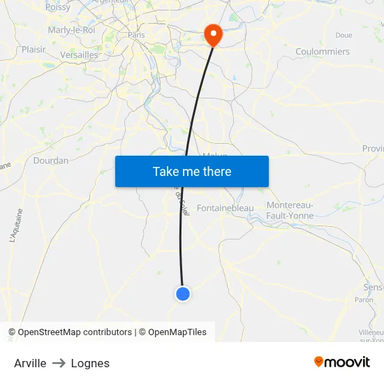 Arville to Lognes map