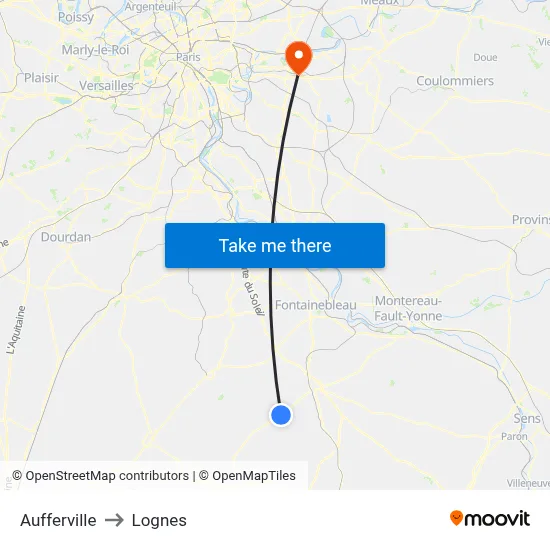 Aufferville to Lognes map