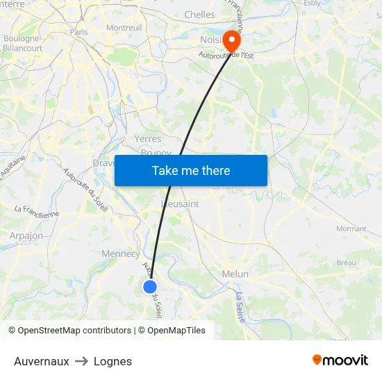 Auvernaux to Lognes map