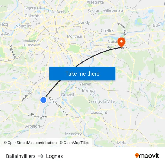 Ballainvilliers to Lognes map