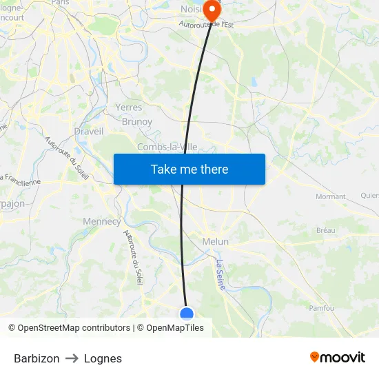 Barbizon to Lognes map