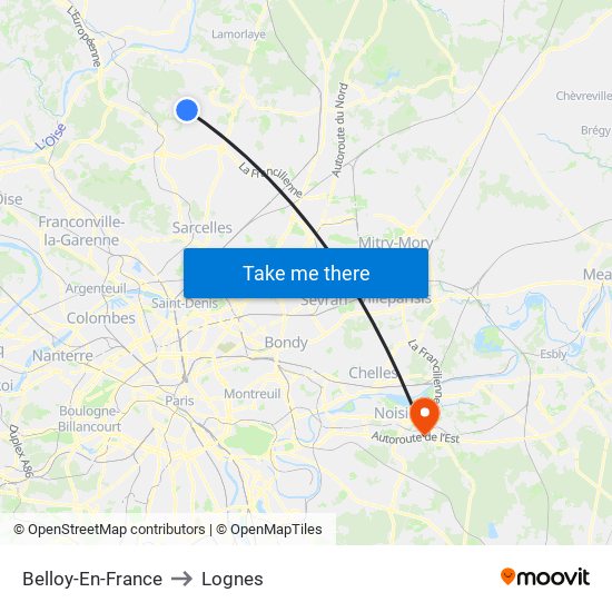 Belloy-En-France to Lognes map