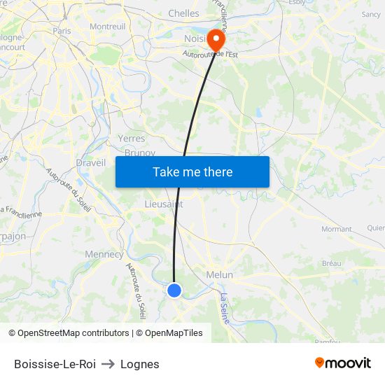 Boissise-Le-Roi to Lognes map