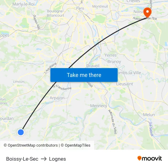 Boissy-Le-Sec to Lognes map