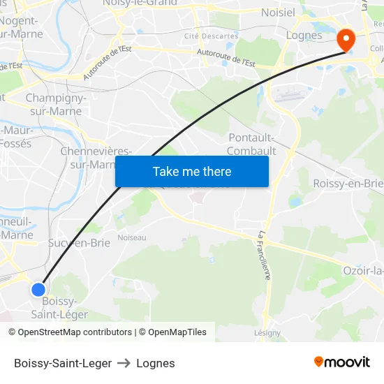Boissy-Saint-Leger to Lognes map