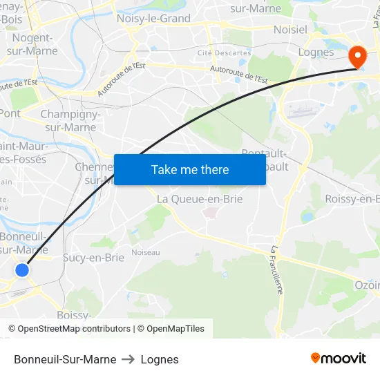 Bonneuil-Sur-Marne to Lognes map