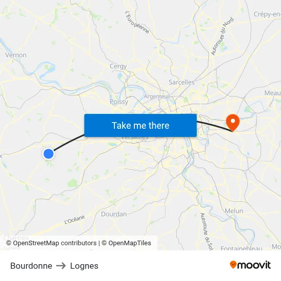Bourdonne to Lognes map