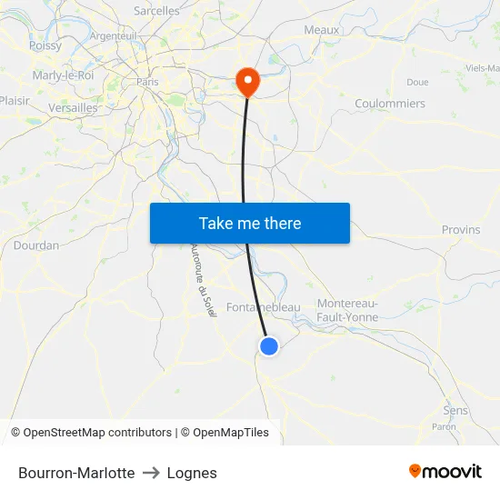 Bourron-Marlotte to Lognes map