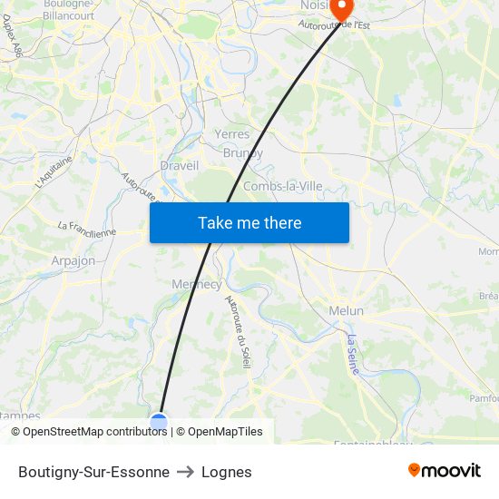 Boutigny-Sur-Essonne to Lognes map