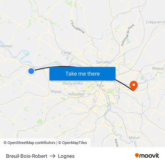 Breuil-Bois-Robert to Lognes map