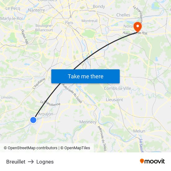 Breuillet to Lognes map