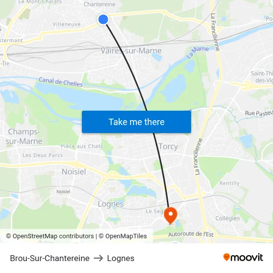 Brou-Sur-Chantereine to Lognes map