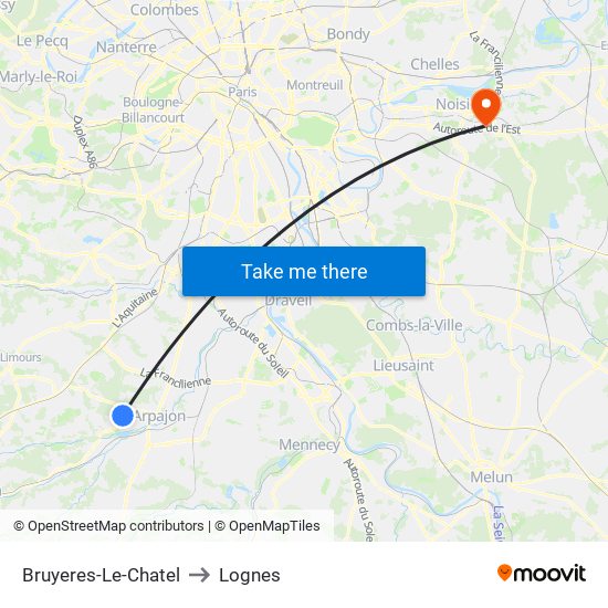 Bruyeres-Le-Chatel to Lognes map