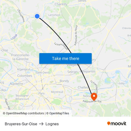Bruyeres-Sur-Oise to Lognes map