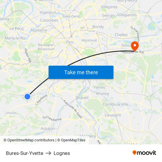 Bures-Sur-Yvette to Lognes map