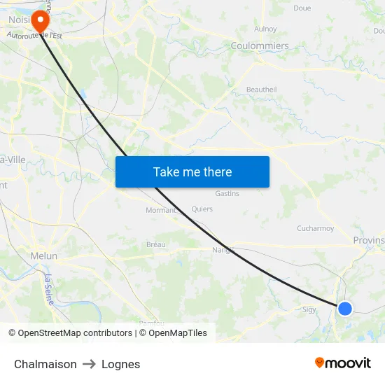 Chalmaison to Lognes map
