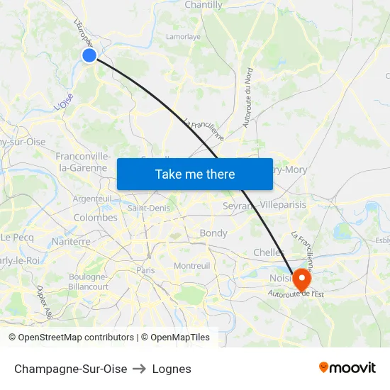 Champagne-Sur-Oise to Lognes map