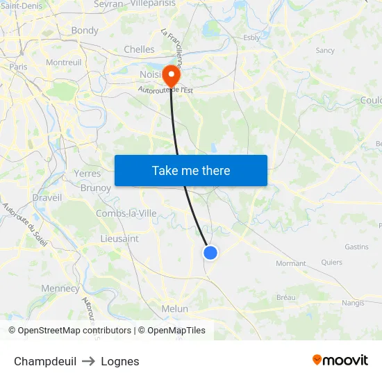 Champdeuil to Lognes map