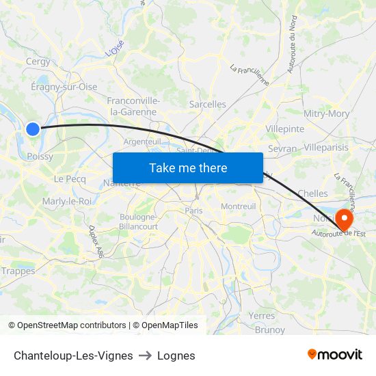 Chanteloup-Les-Vignes to Lognes map