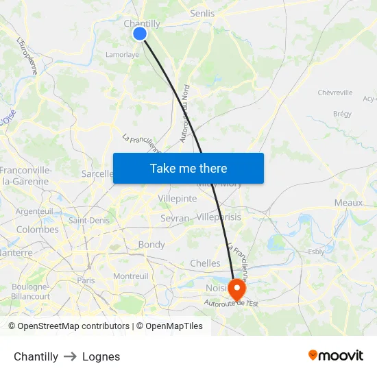 Chantilly to Lognes map