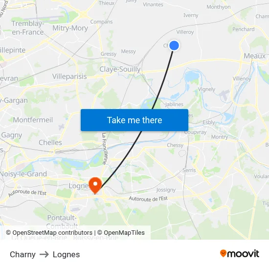Charny to Lognes map
